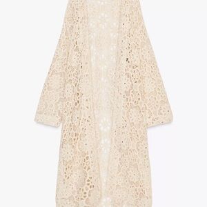 Crochet Lace Long Kimono Robe – Cream